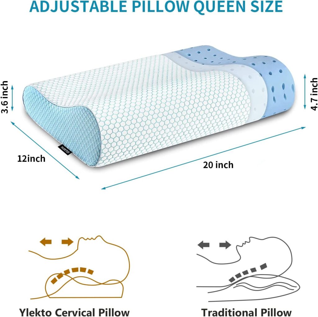 Adjustable Memory Foam Bed Pillow for Sleeping, Ergonomic Cervical Pillow Neck Support Pillow for Side Back Stomach Sleeper, Orthopedic Contour Pillow for Neck and Shoulder Pain