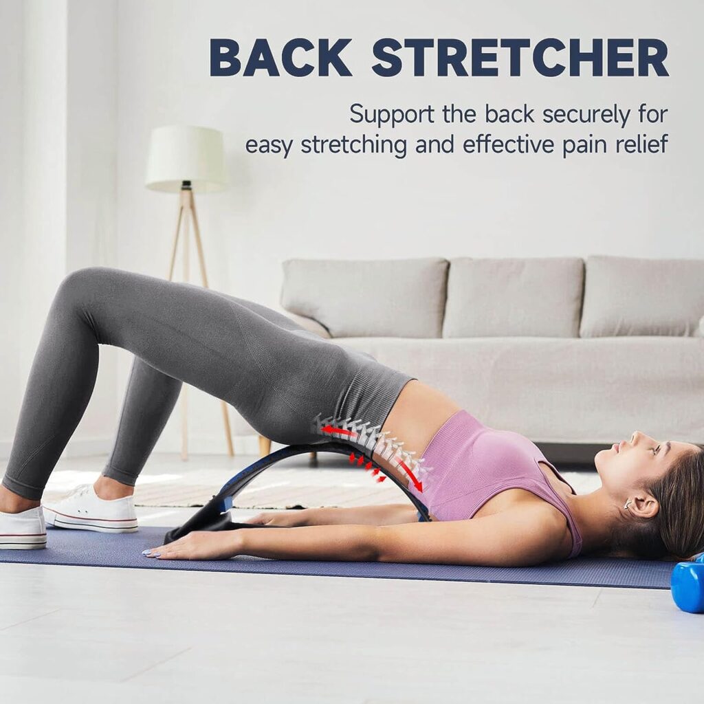 Back Stretcher Back Cracking Device, Back Cracker Board 4 Levels Chiro Board, Back Popper Back Stretcher for Lower and Upper Back Pain Relief, Adjustable Spine Board Lumbar Stretcher, Black Blue
