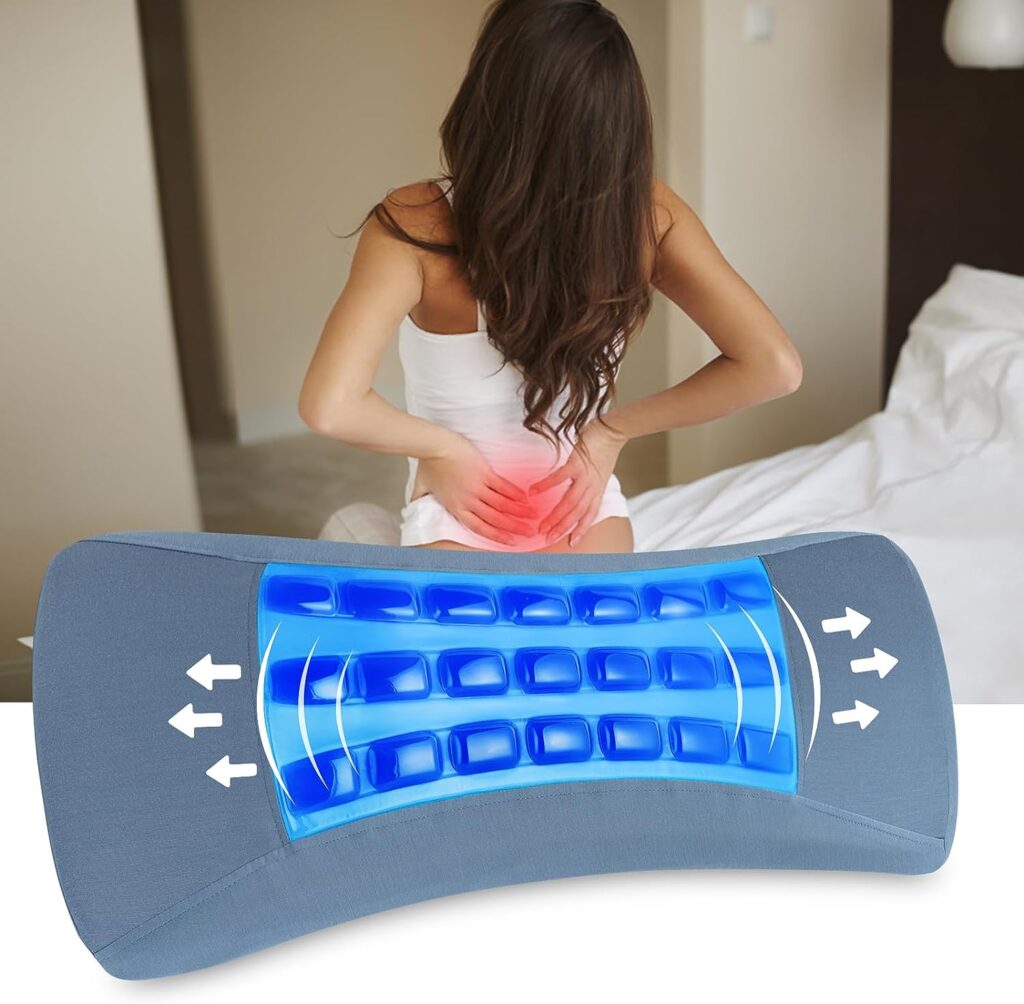 Gel Lumbar Support Pillow for Bed Relief Lower Back Pain, Cooling Memory Foam Back Pillow for Sleeping, Waist Sleep Cushion for Side, Back Sleepers, Wedge Bolster Pillow Bed Rest [US. Patent Design]