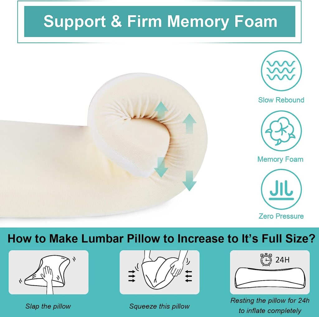 Gel Lumbar Support Pillow for Bed Relief Lower Back Pain, Cooling Memory Foam Back Pillow for Sleeping, Waist Sleep Cushion for Side, Back Sleepers, Wedge Bolster Pillow Bed Rest [US. Patent Design]