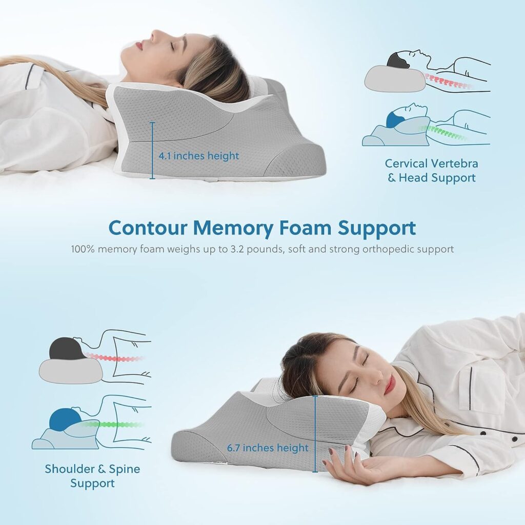 HOMFINE Cervical Memory Foam Pillow - Ergonomic Contour Pillow for Neck and Shoulder Pain, Orthopedic Pillow for Neck Support, New Butterfly Design for Side, Back and Stomach Sleepers
