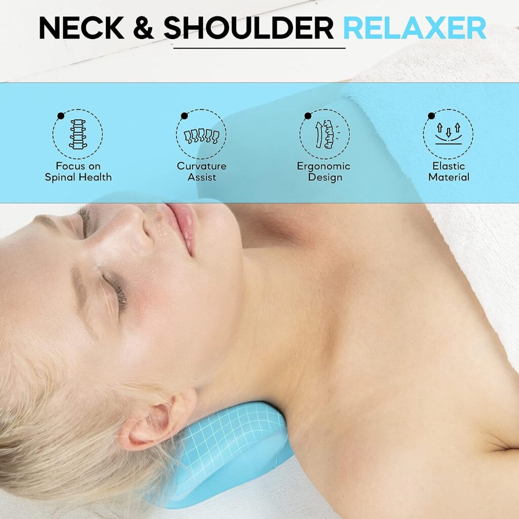iBYWM FSA HSA Eligible Neck Stretcher Cervical Traction Device, Neck Hump Corrector, Cervical Spine Alignment, Neck Traction for Muscle Tension Relief, Chiropractic Pillow (Light Blue)