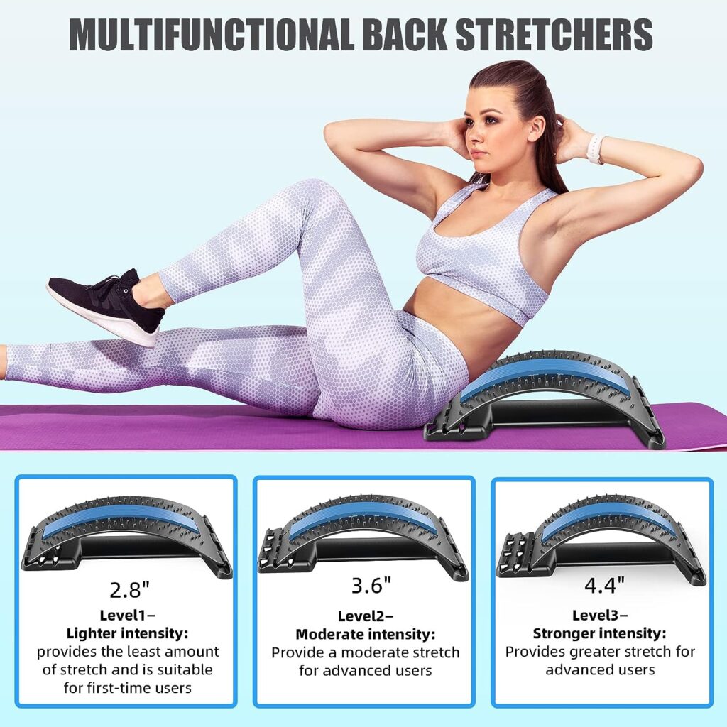 JSBIRD Back Stretcher for Pain Relief, Multi-Level Back Cracker Lower Back Pain Relief Device, Lumbar Support Spine Board with 3 Adjustable Settings for Bed, Chair  Car with Massager