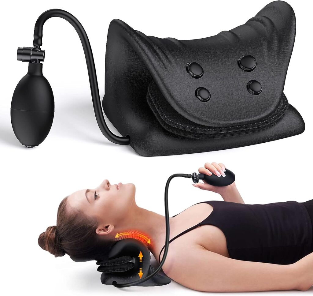Neck and Shoulder Relaxer, Cervical Traction Device, Neck Stretcher for TMJ Pain Relief and Cervical Spine Alignment, Available on Both Sides, Adjustable Height with Airbag