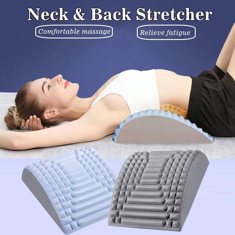 Neck  Back Stretcher Cracker Refresh Neck and Shoulder Relaxer Lower Back Pain Relief Treatment Posture Corrector Pillow Spine Board Cervical Traction Device for Herniated Disc,Sciatica (Blue)
