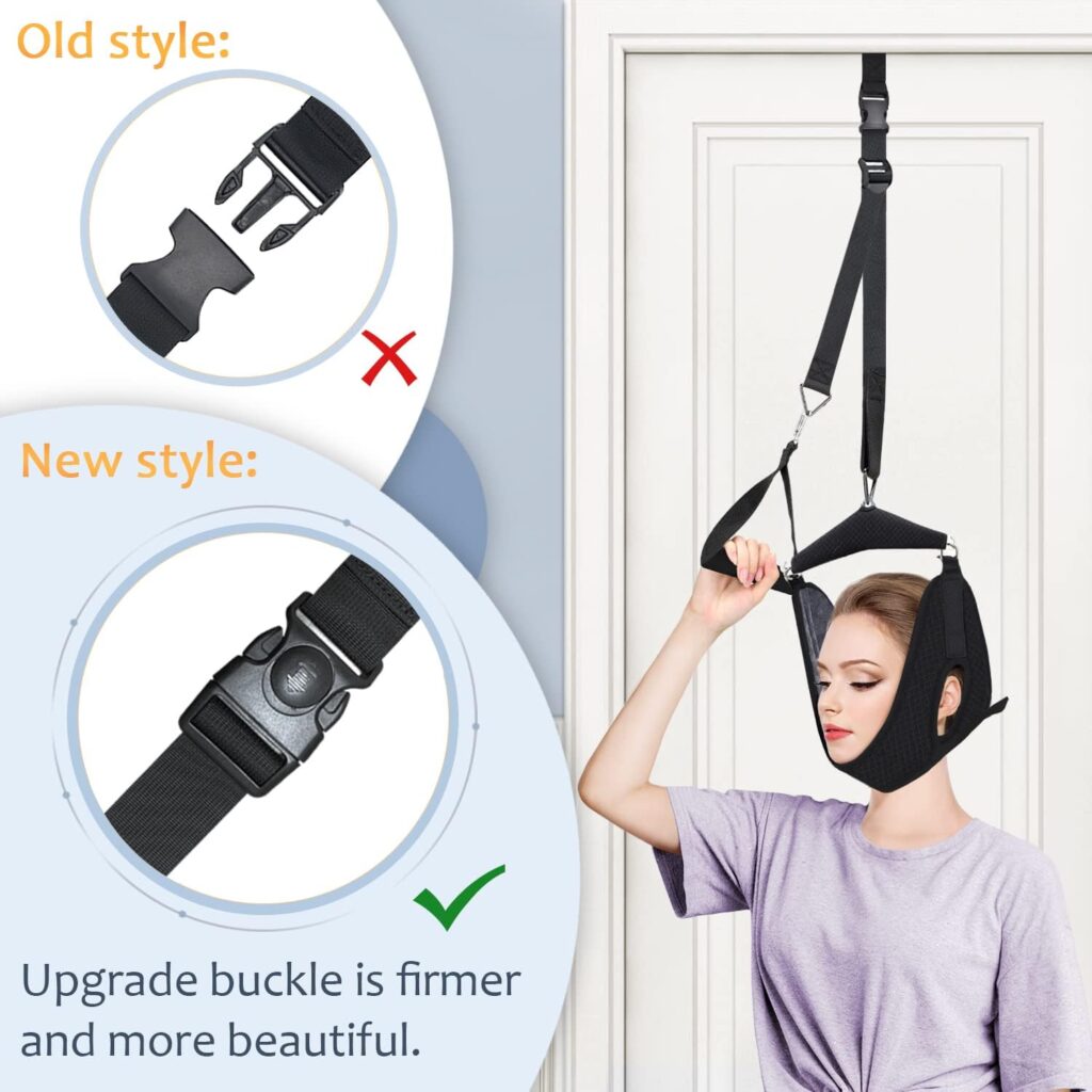 Neck Stretcher Cervical Neck Traction Device Over Door for Home Use Portable Cervical Traction Device Hammock for Neck Pain Relief,Physical Therapy AIDS for Neck Decompressor Device (Black)