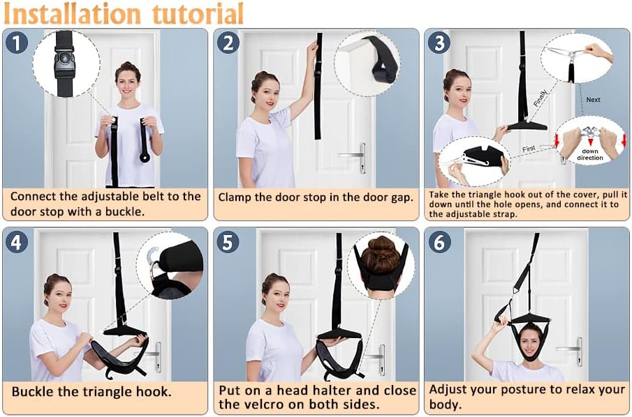 Neck Stretcher Cervical Neck Traction Device Over Door for Home Use Portable Cervical Traction Device Hammock for Neck Pain Relief,Physical Therapy AIDS for Neck Decompressor Device (Black)