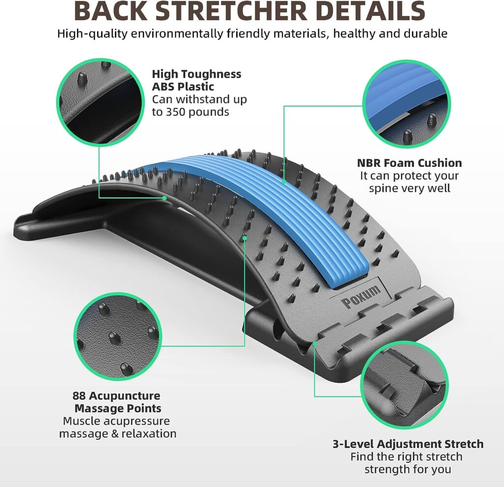 Poxum Back Stretcher for Lower Back Pain Relief, Back Cracker Board, Multi-Level Back Massager Lumbar, Spinal and Back Stretching Device for Spine Decompression, Herniated Disc, Sciatica Pain Relief